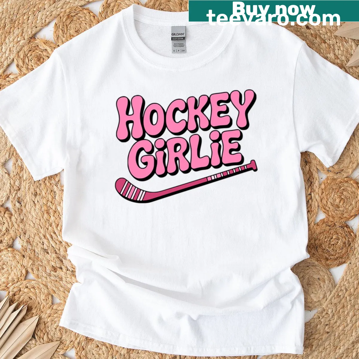 Pink T-shirt with 'Hockey Girl' text design for female hockey fans — on a men's t-shirt