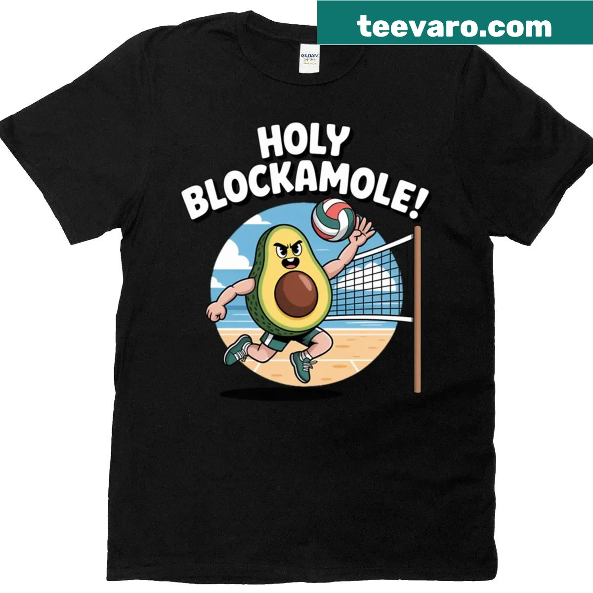 Funny t-shirt featuring volleyball and avocado graphics — on a men's t-shirt
