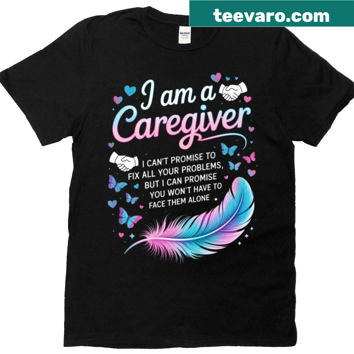 Caregiver T-shirt with humorous text about nursing challenges — on a men's t-shirt