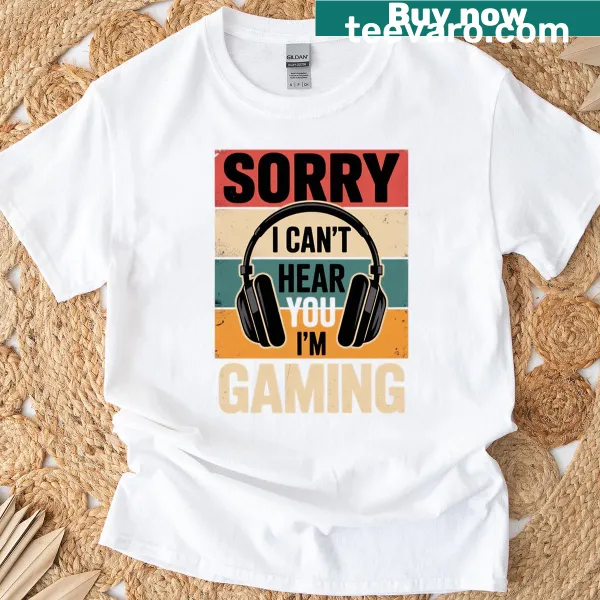 Funny retro gaming T-shirt with headphones and humorous text