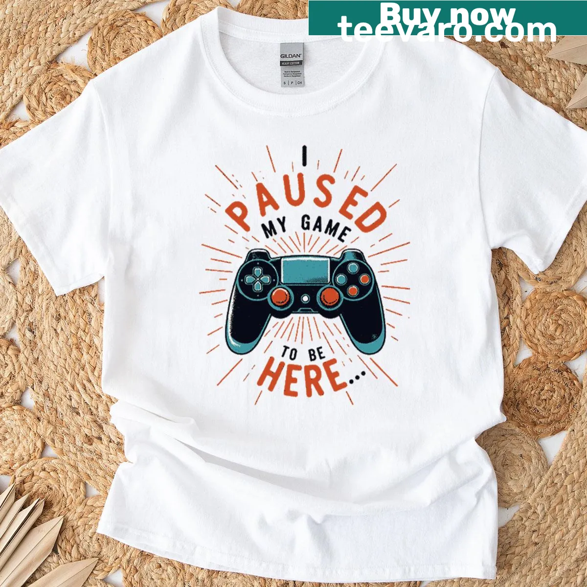 Funny gaming t-shirt with the phrase I Paused My Game To Be Here — on a men's t-shirt