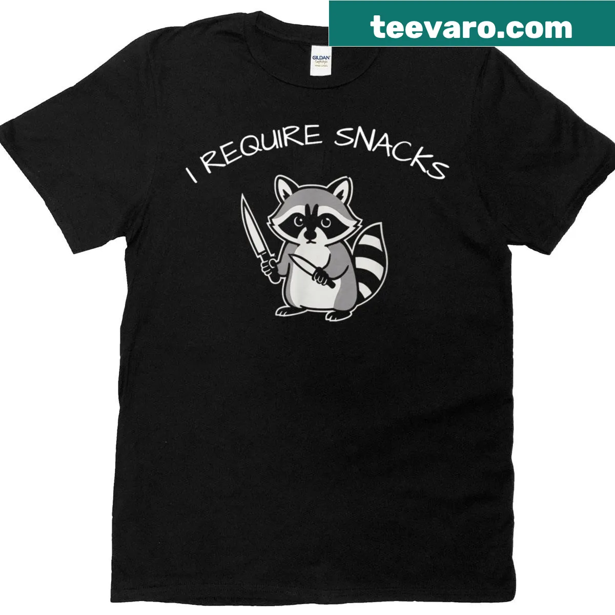 Vintage-style tee with funny raccoon and snack text — on a men's t-shirt