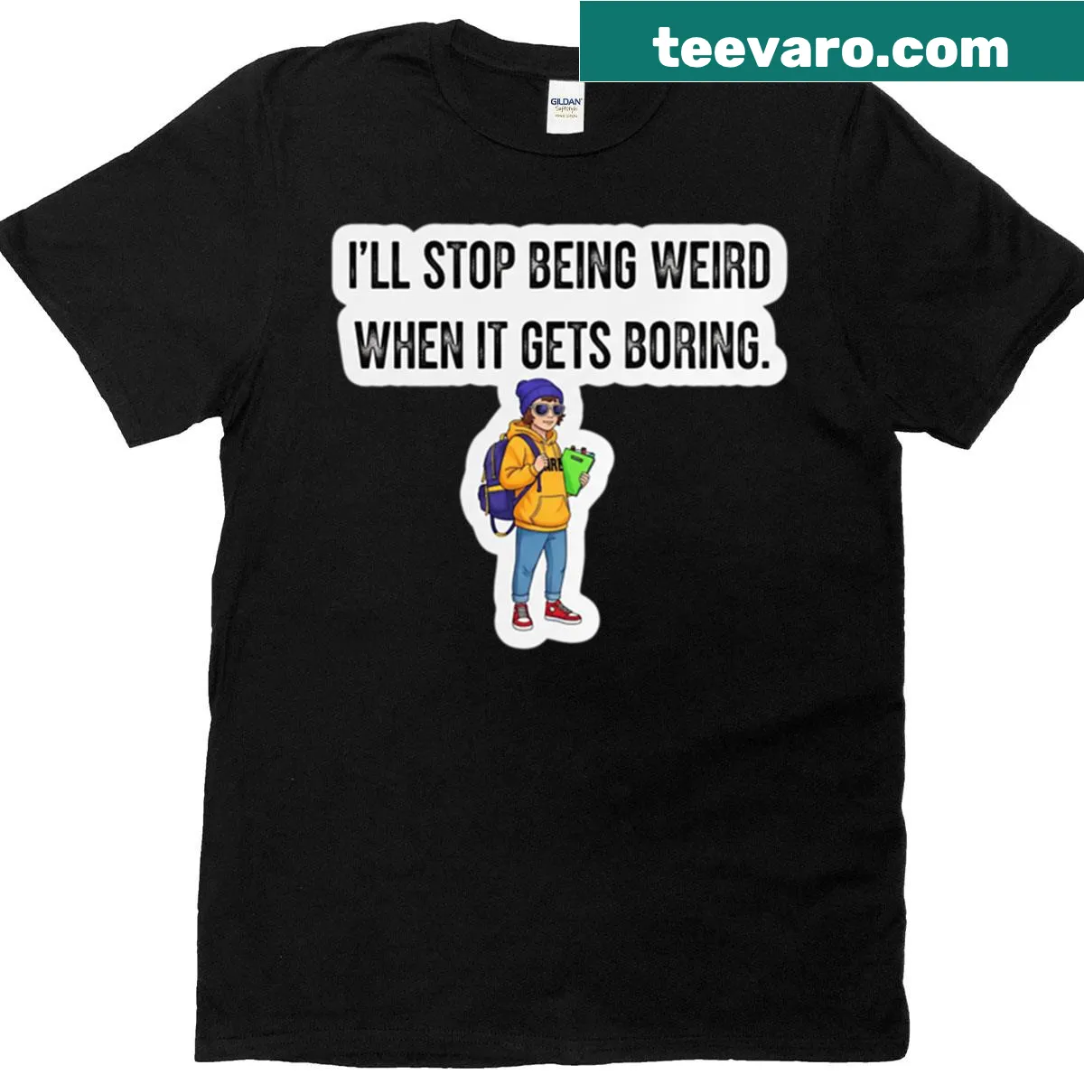 Funny typography shirt with the phrase about being weird — on a men's t-shirt