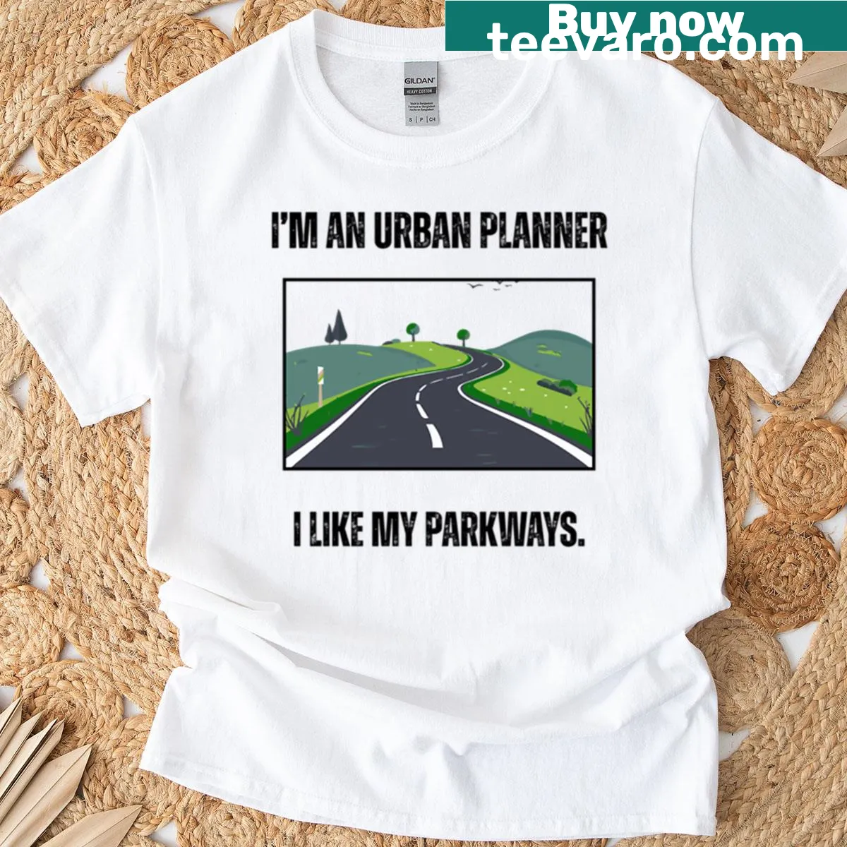 Humorous t-shirt with the quote 'I'm An Urban Planner, I Like My Parkways' — on a men's t-shirt