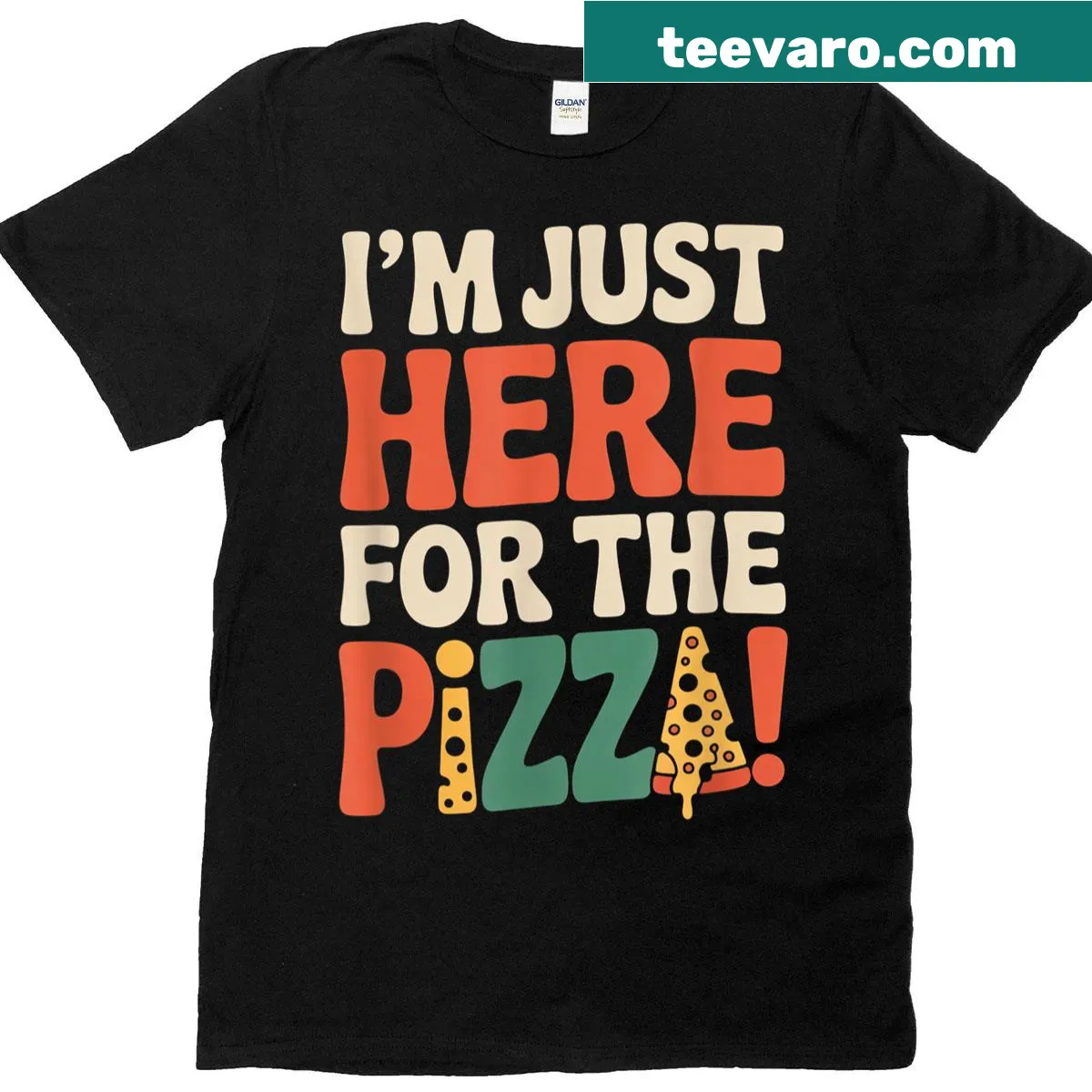 Funny pizza lover t-shirt with playful text — on a men's t-shirt