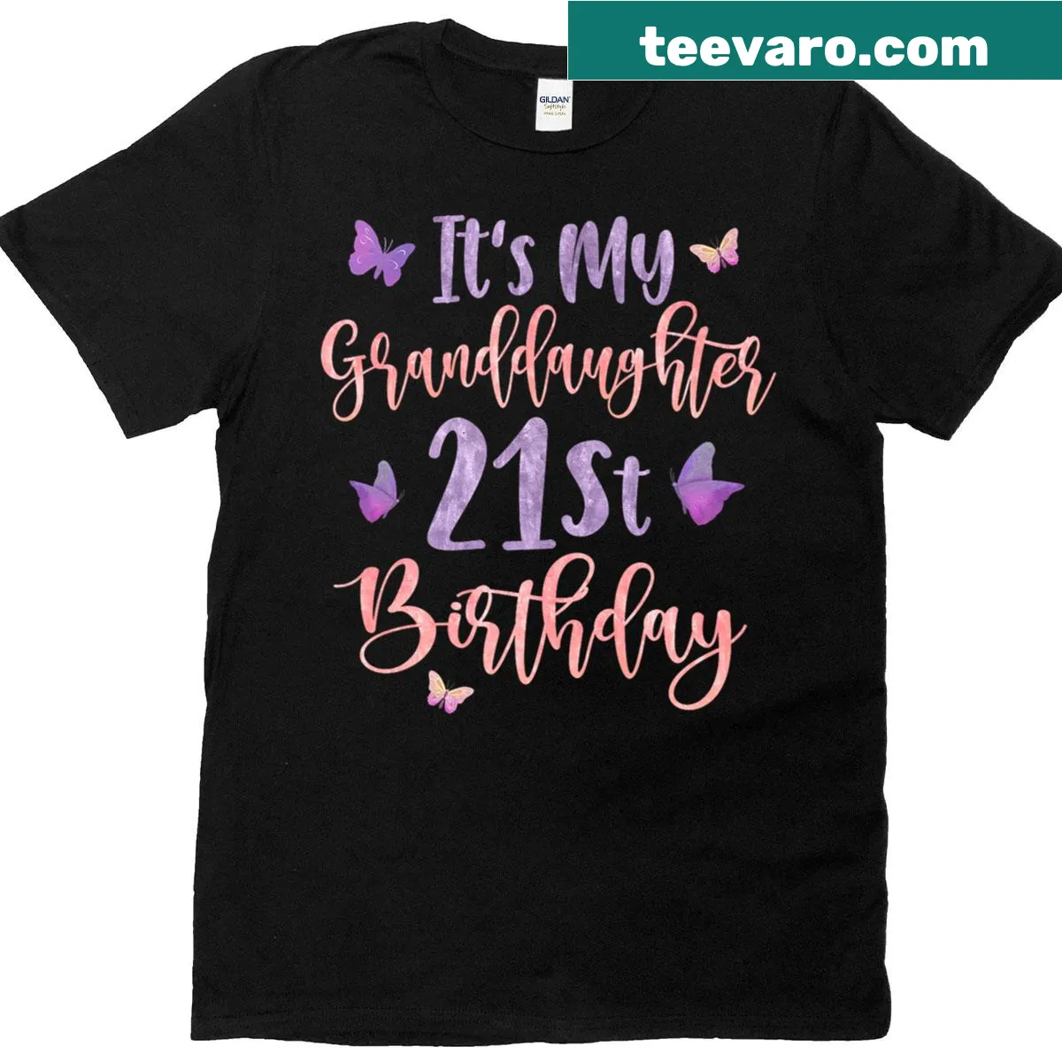 Butterfly design T-shirt celebrating a granddaughter's 21st birthday — on a men's t-shirt