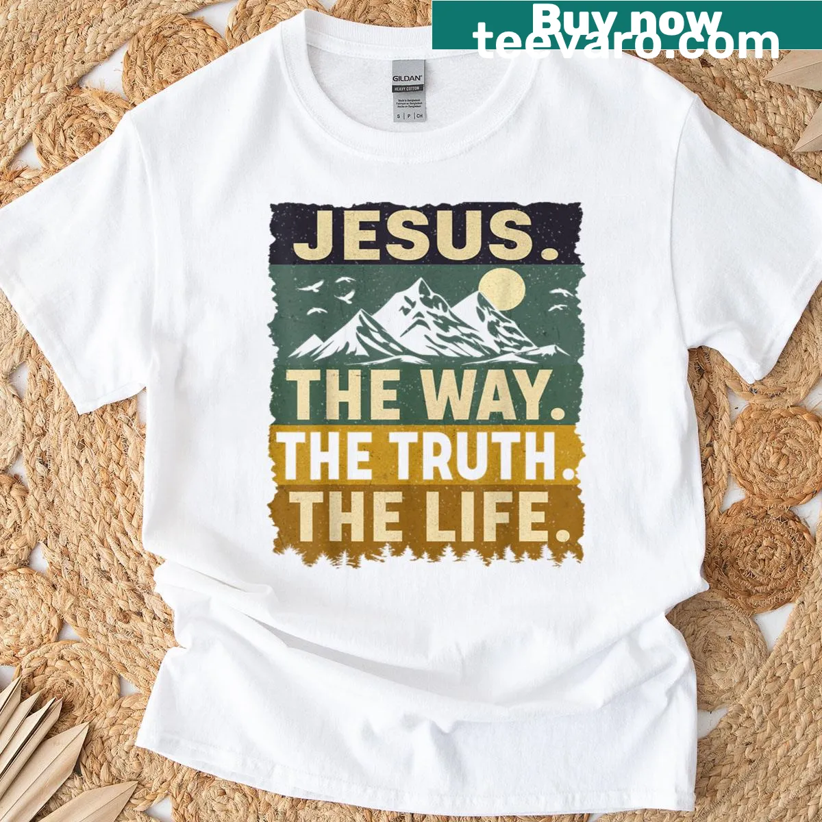 Inspirational T-shirt with the quote about Jesus: The Way, The Truth, The Life. — on a men's t-shirt
