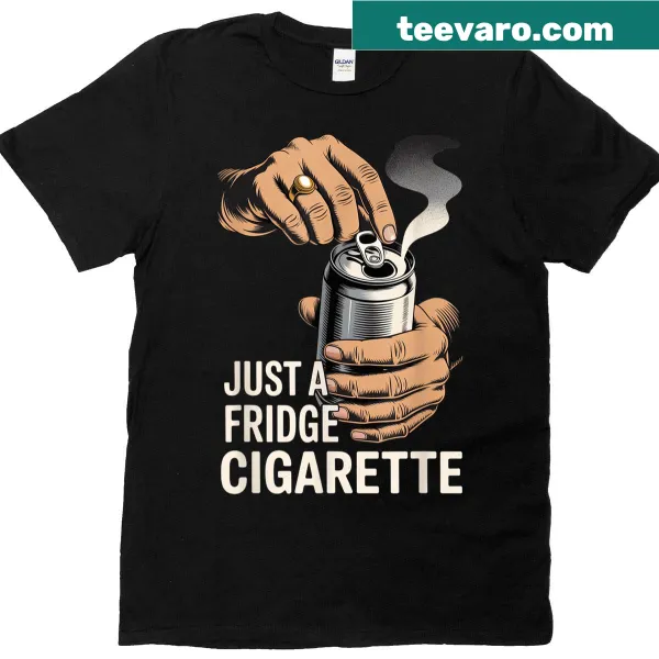 Funny t-shirt featuring graphic of a fridge and a cigarette
