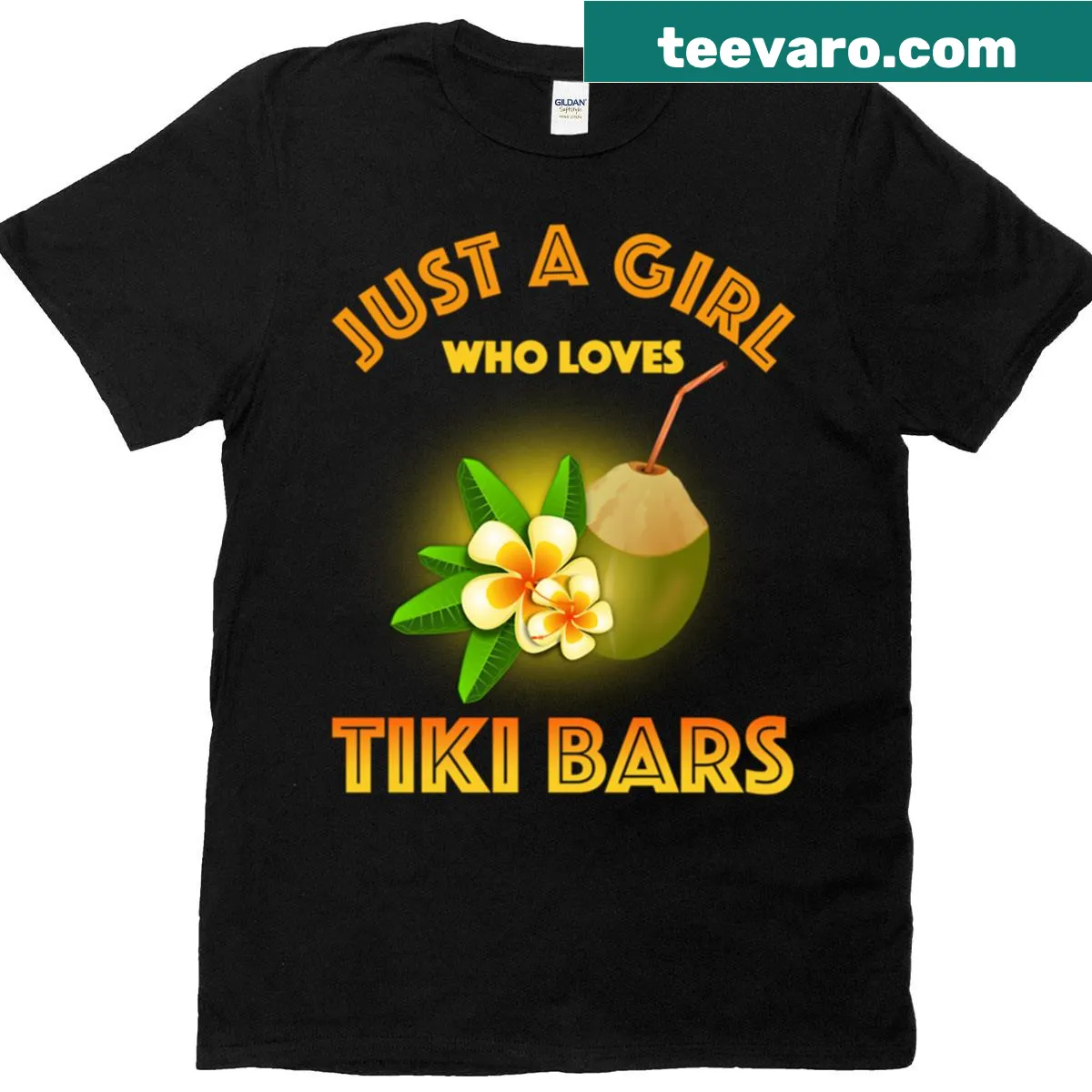 Playful tiki bar graphic on a women's t-shirt celebrating island vibes — on a men's t-shirt