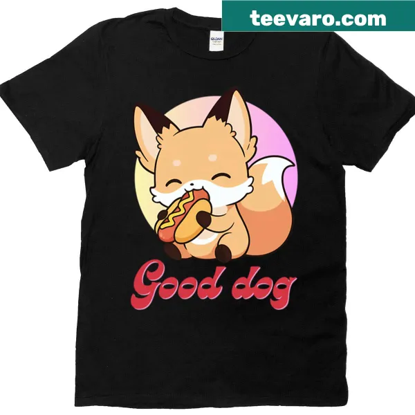 Oversized T-shirt featuring a cute cartoon fox enjoying a hot dog