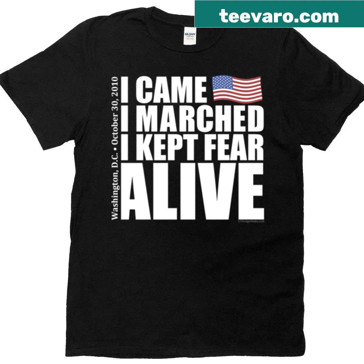 T-shirt featuring text 'Kept Fear Alive' in a humorous design — on a men's t-shirt