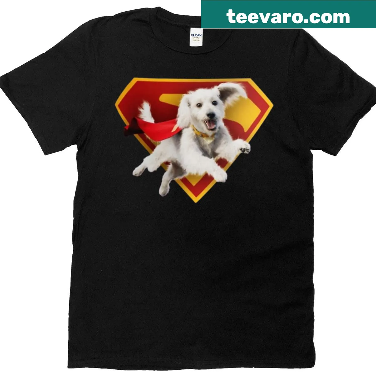T-shirt featuring a graphic design of Krypto drawing — on a men's t-shirt