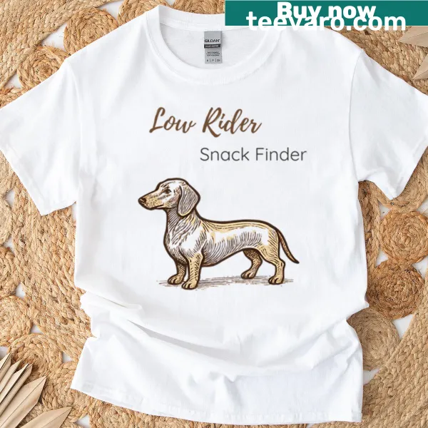 Funny T-shirt with a 'Low Rider' character and snack theme