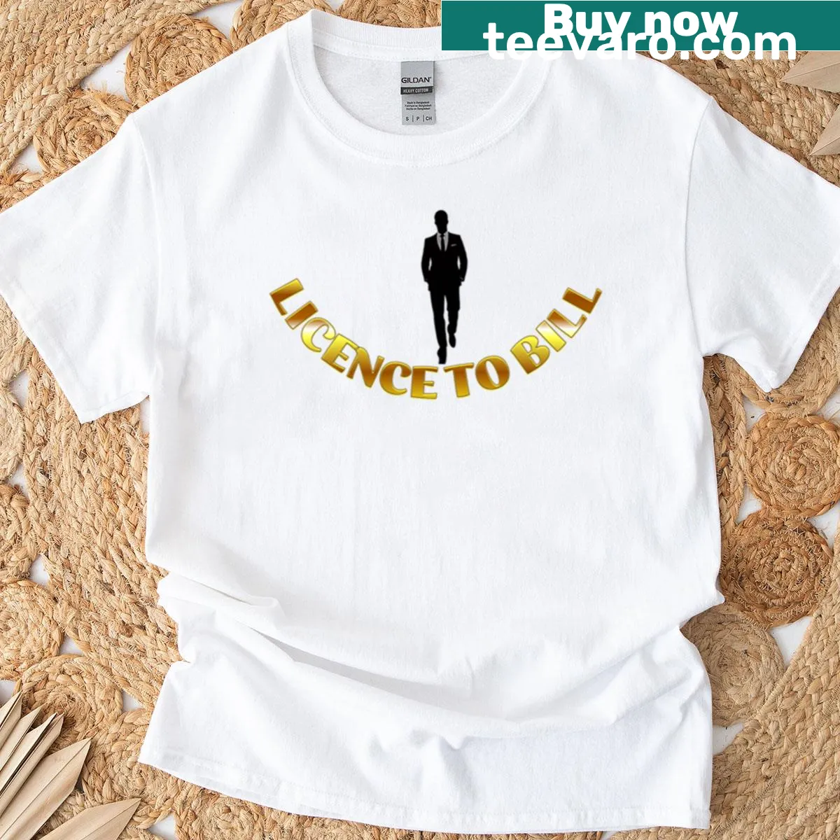 Humorous t-shirt with the phrase Male Licence To Bill — on a men's t-shirt