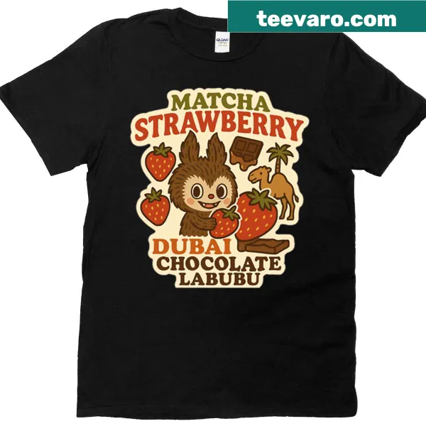 Oversized t-shirt with cartoon graphic of matcha, strawberries, and chocolate