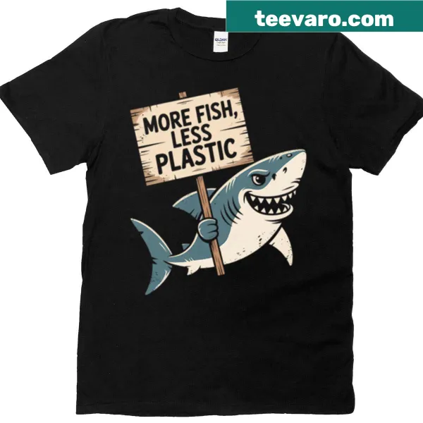 Environmental t-shirt with the slogan 'More Fish Less Plastic'