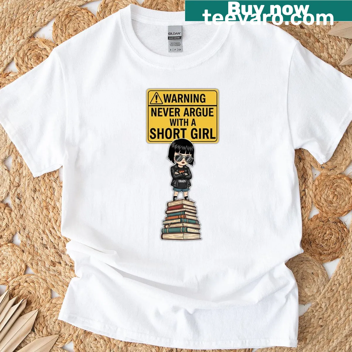 Funny T-shirt with 'Never Argue With A Short Girl' text design — on a men's t-shirt