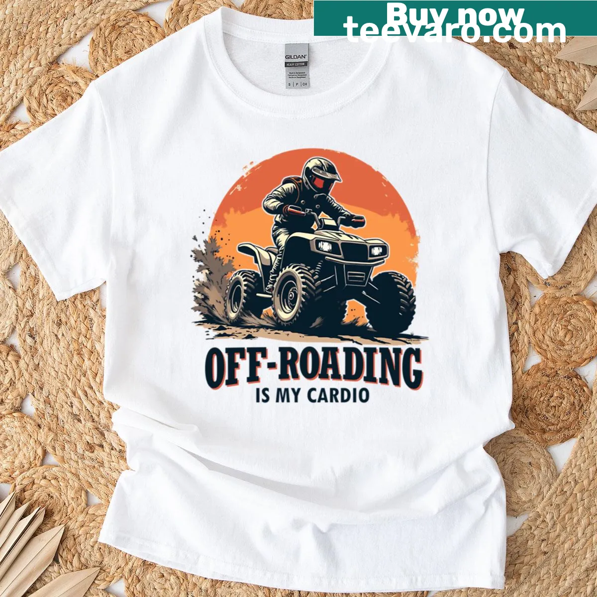 Sporty tee with 'Off-roading Is My Cardio' text — on a men's t-shirt