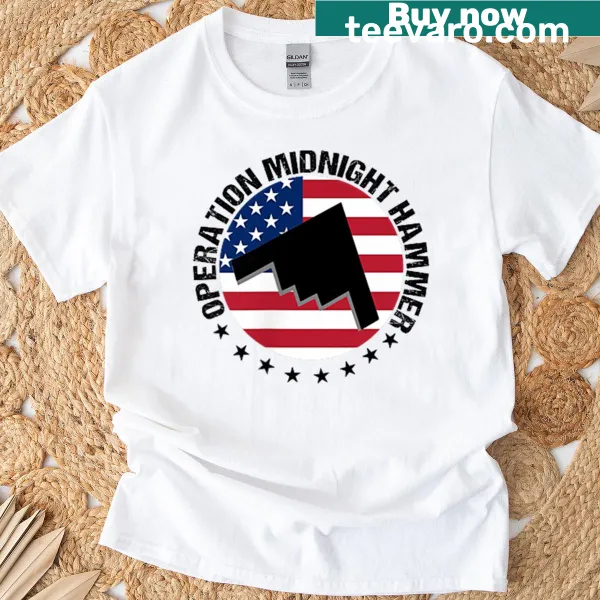 Patriotic t-shirt with American flag and 'Operation Midnight Hammer' graphic