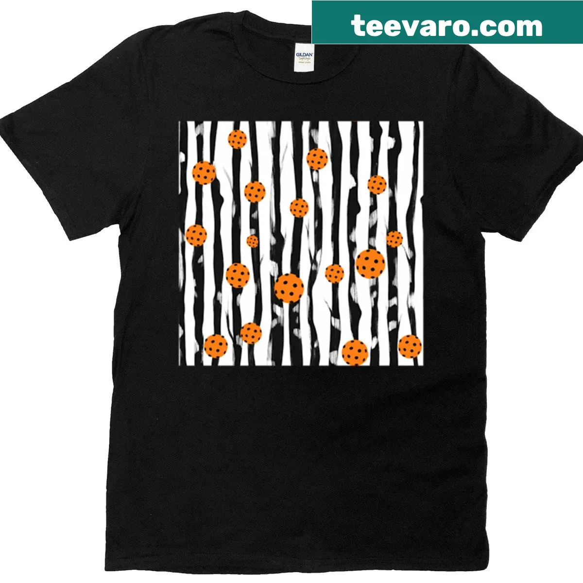 Playful pickleball themed t-shirt with bounce design — on a men's t-shirt