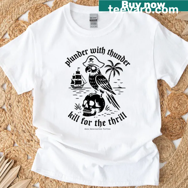 Illustration of a pirate parrot on a skull on a T-shirt