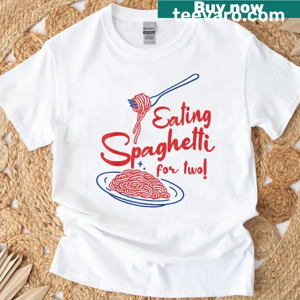 Illustrated T-shirt of an Italian mom eating spaghetti for two