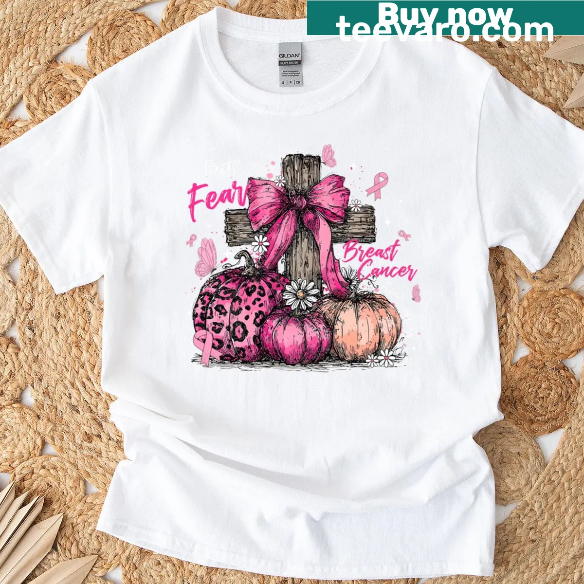 Inspirational faith-themed T-shirt with a bow and cross design — on a men's t-shirt