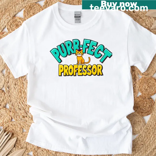 Cat-themed professor T-shirt with smart and stylish text design