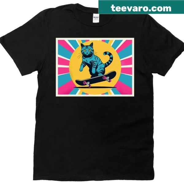 Pop art style skater cat design on a t-shirt