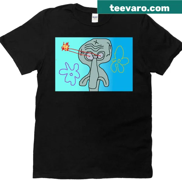 Oversized t-shirt featuring a realistic Squidward shooting a laser