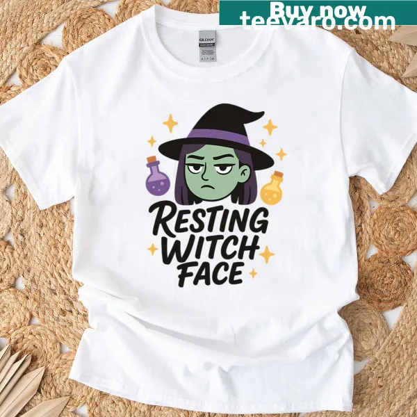 Funny Resting Witch Face graphic on Halloween T-shirt