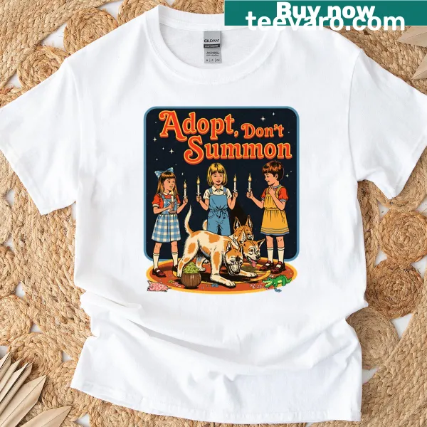 Oversized T-shirt with 'Adopt Don't Summon' humorous text