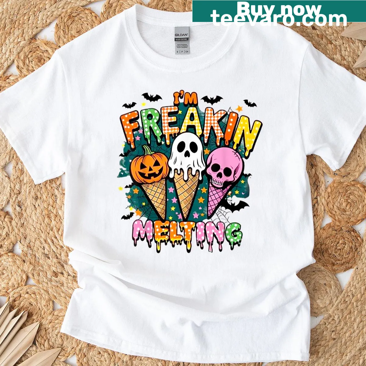 Humorous melting ice cream pumpkin illustration on a T-shirt — on a men's t-shirt