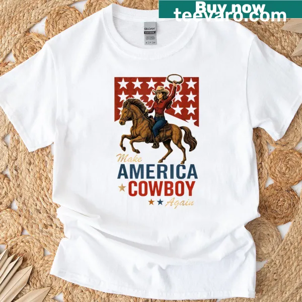 Vintage-style T-shirt with a cowboy theme and retro text design.