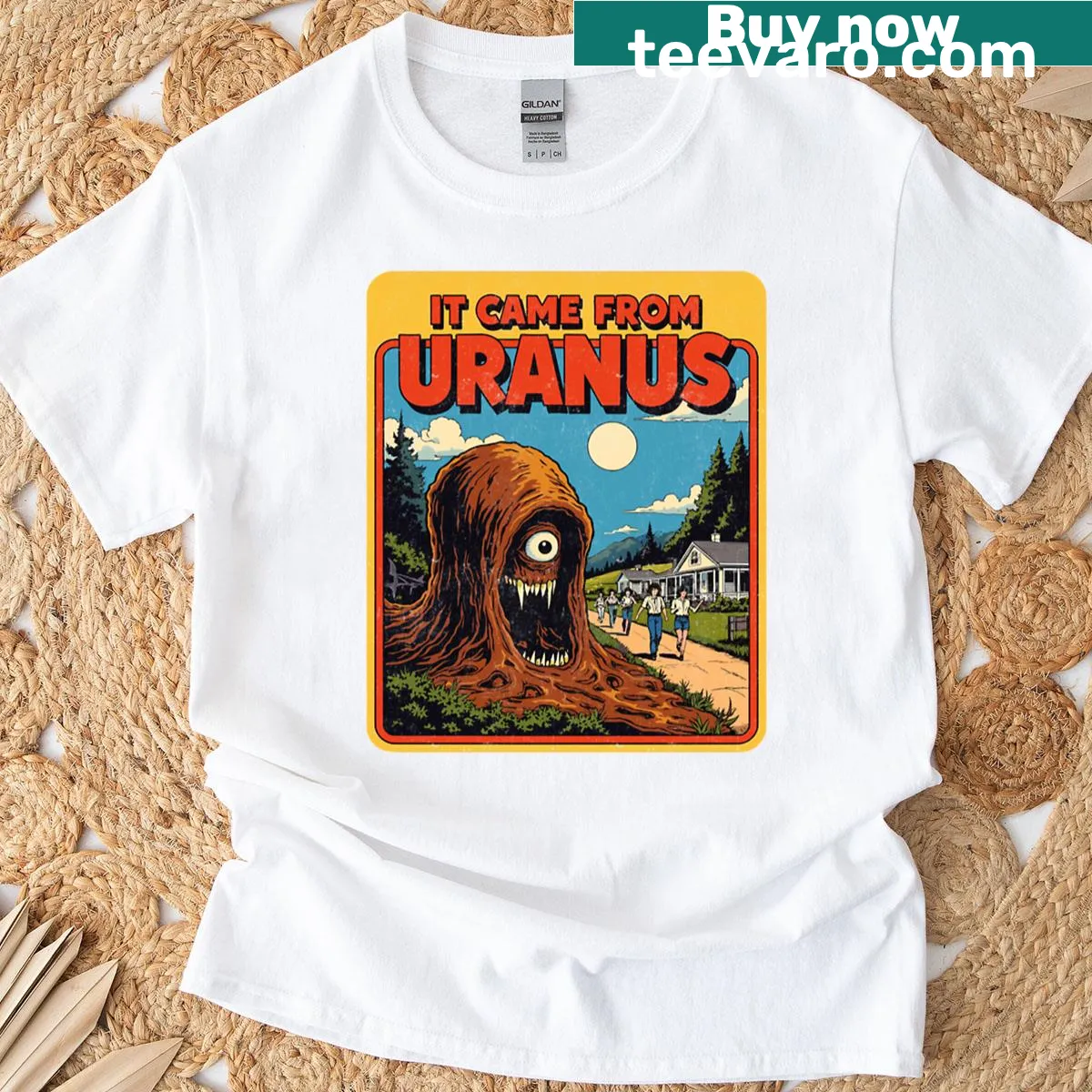 Oversized tee featuring a retro sci-fi monster design — on a men's t-shirt