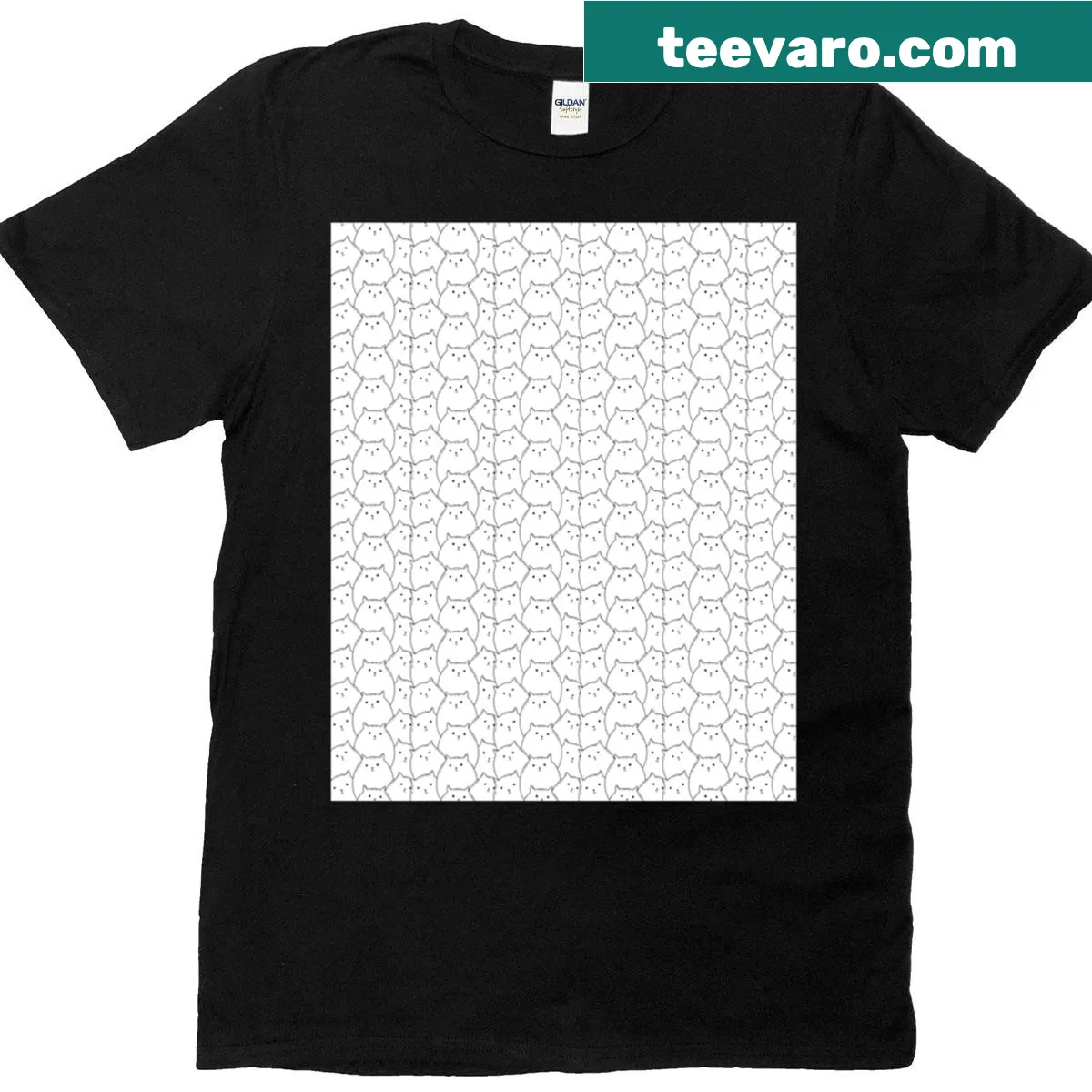 Minimalist line art graphic with round cats design — on a men's t-shirt