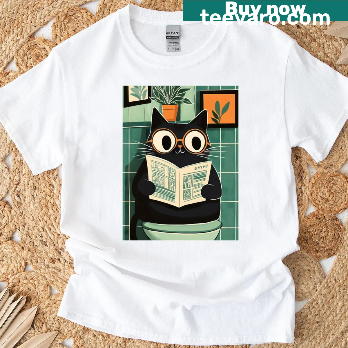 T-shirt featuring a Russian Blue cat with botanical designs — on a men's t-shirt