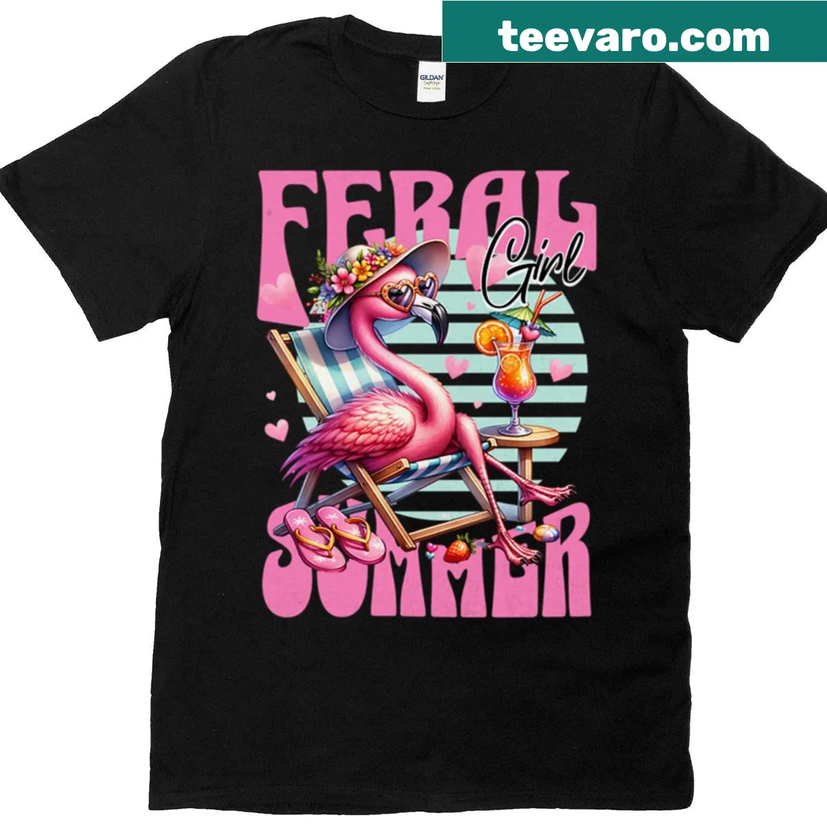 Retro flamingo design on a playful summer-themed t-shirt — on a men's t-shirt