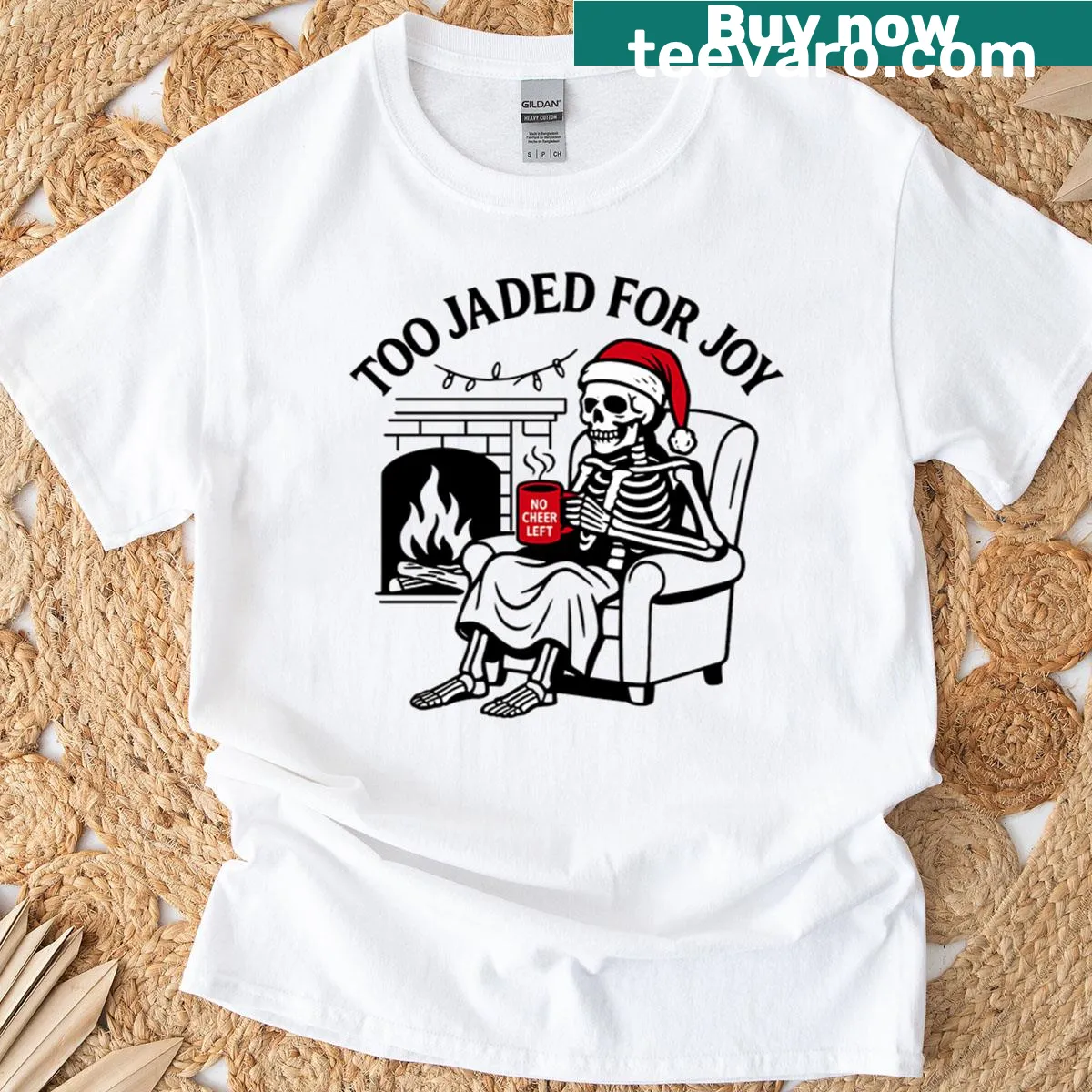 Sassy skeleton graphic with a humorous Christmas theme. — on a men's t-shirt