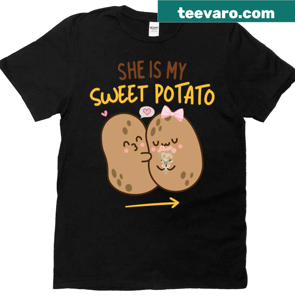 Couples t-shirt with 'She's My Sweet Potato' text in cute design — on a men's t-shirt