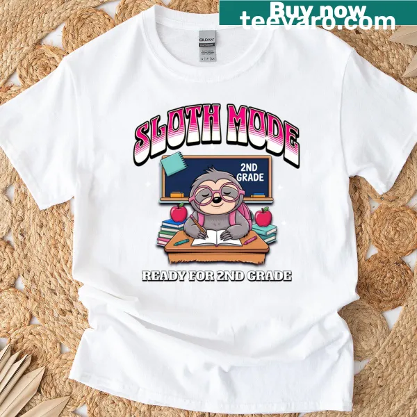 Funny t-shirt for kids with 'Sloth Mode Ready For 2nd Grade' phrase