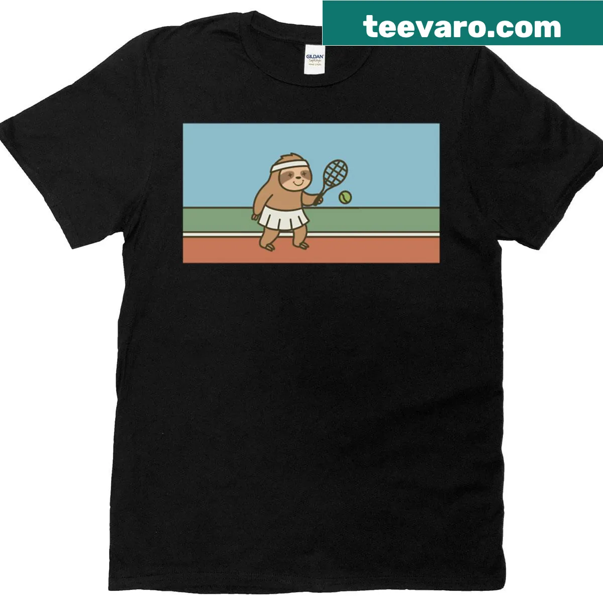 Tennis tee featuring a playful sloth graphic with a racket — on a men's t-shirt