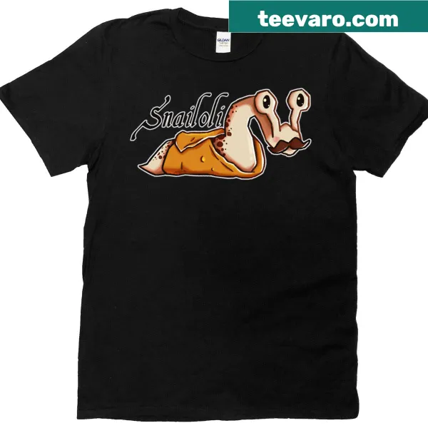 Playful snail in a cannoli graphic on a T-shirt