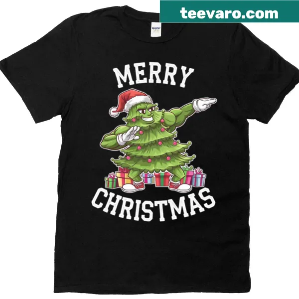 Christmas tee featuring a muscular snowman flexing in a fun design