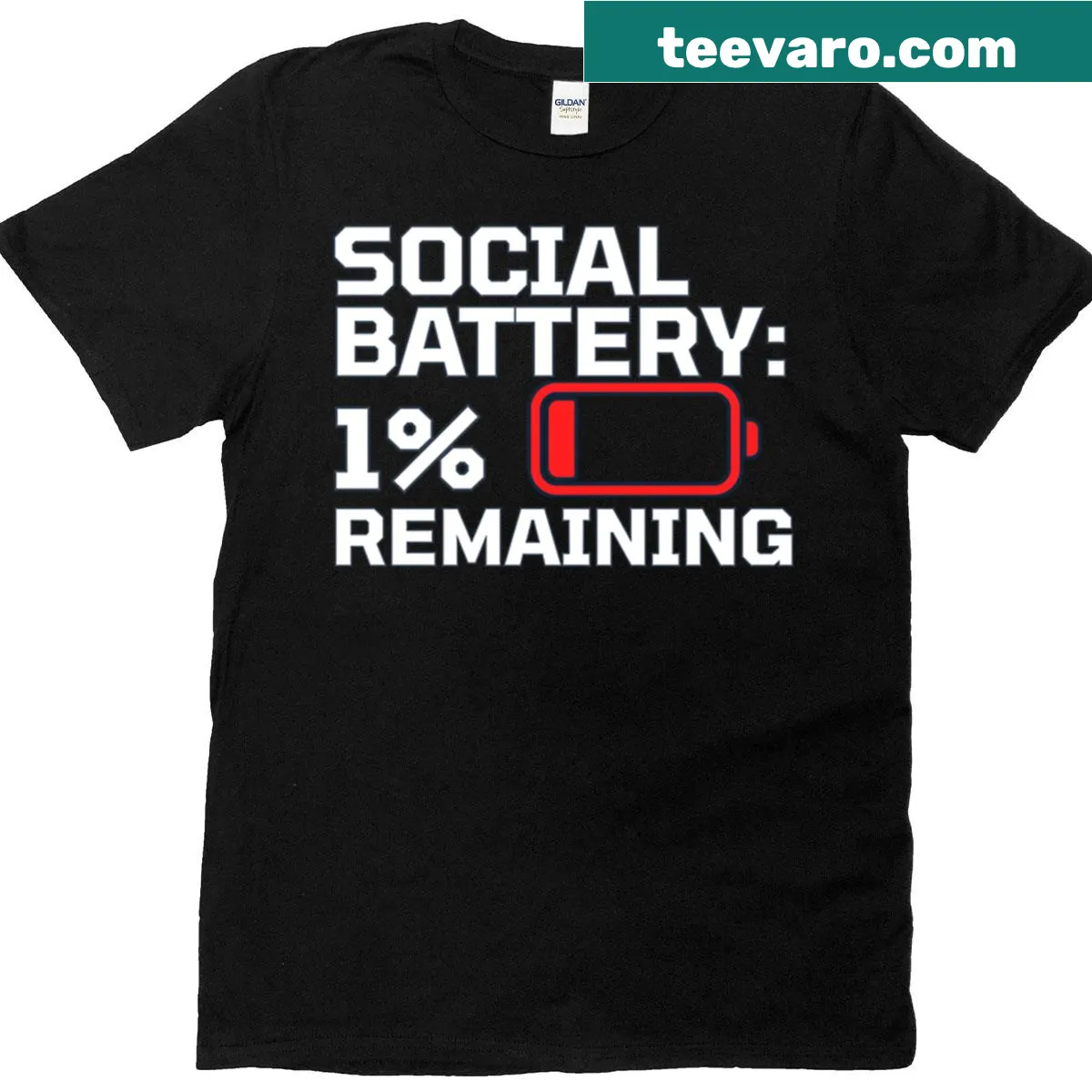 Minimalist graphic of a nearly drained social battery — on a men's t-shirt