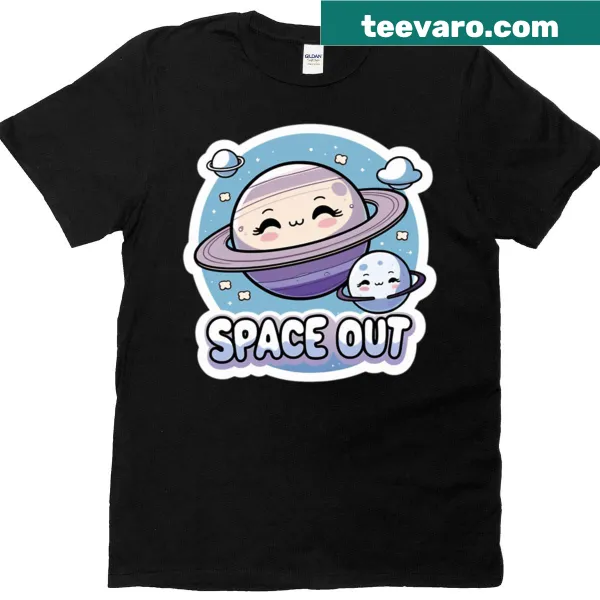 Oversized tee with kawaii sleepy planet and moon design
