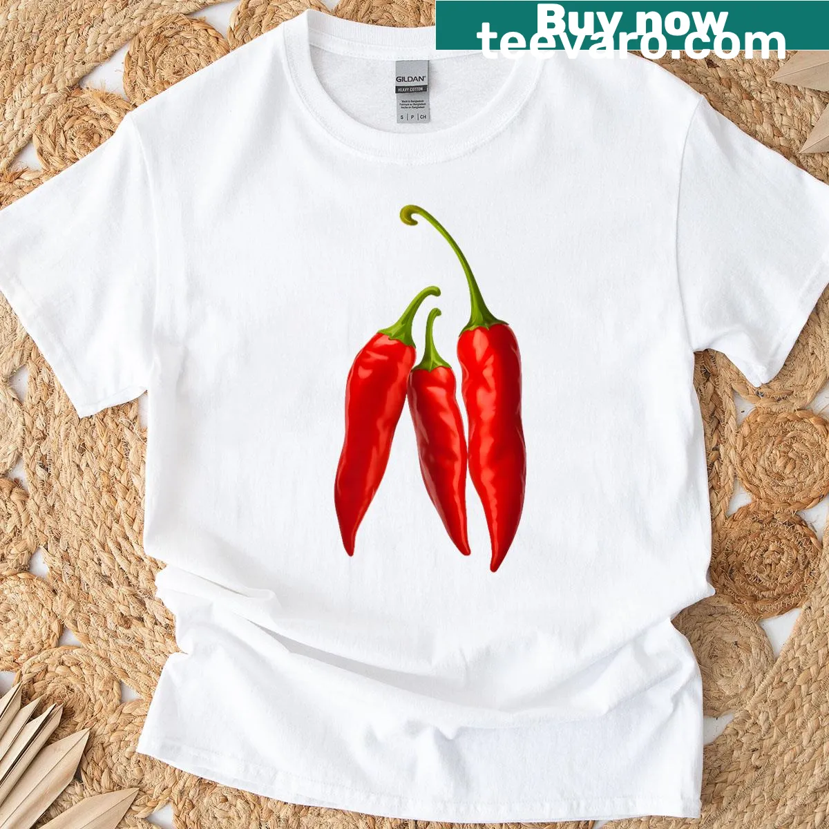 Playful design featuring red chilies for a spicy life t-shirt. — on a men's t-shirt