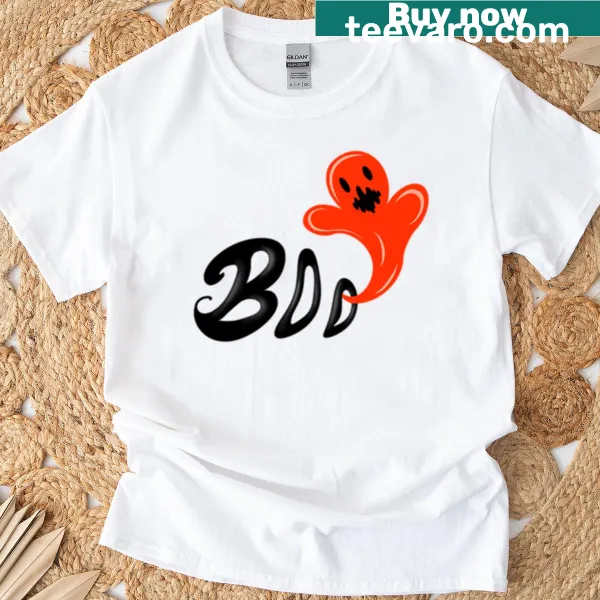 Cute ghost character T-shirt with 'Boo' text for Halloween