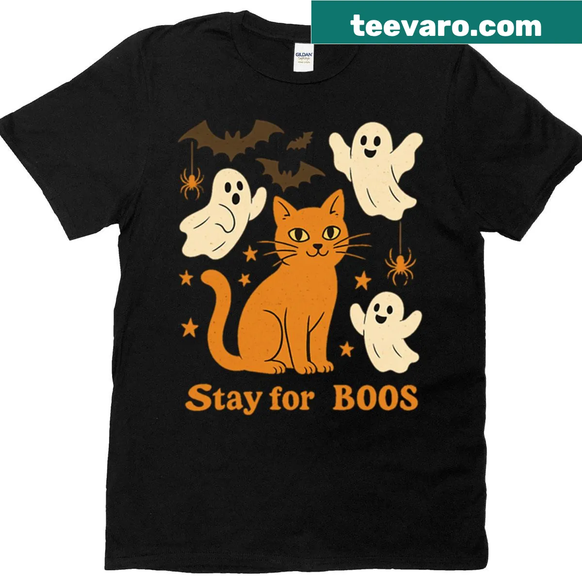 Oversized Halloween T-shirt with cute ghosts and bats design. — on a men's t-shirt