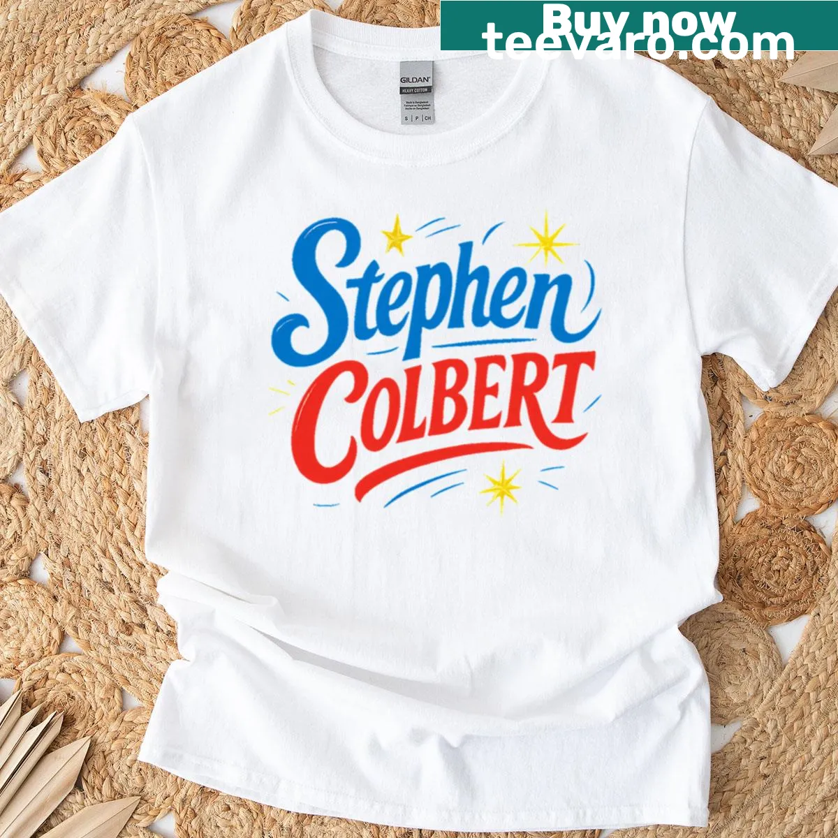 Stephen Colbert T-shirt featuring the phrase Bold Brilliant in stylish font — on a men's t-shirt